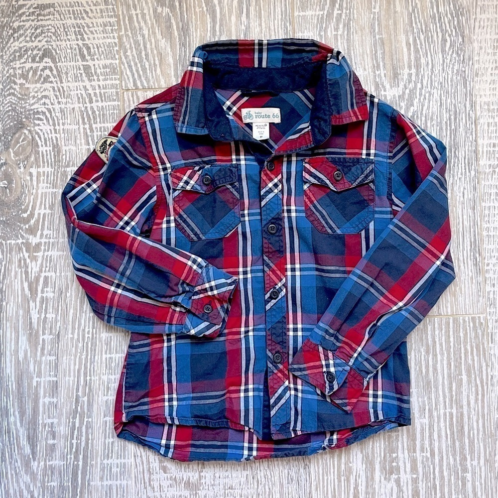 Baby Route 66 • Plaid Pattern • Sz 5T Long sleeve button down western shirt